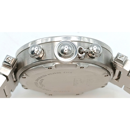 52 - A Pasha de Cartier Multi-Gemstone Automatic Chronograph Ladies Watch. Stainless steel bracelet and c... 