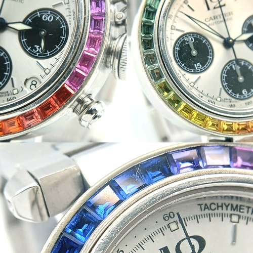 52 - A Pasha de Cartier Multi-Gemstone Automatic Chronograph Ladies Watch. Stainless steel bracelet and c... 