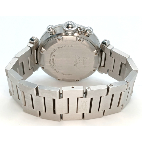 52 - A Pasha de Cartier Multi-Gemstone Automatic Chronograph Ladies Watch. Stainless steel bracelet and c... 