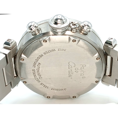52 - A Pasha de Cartier Multi-Gemstone Automatic Chronograph Ladies Watch. Stainless steel bracelet and c... 