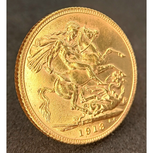 1 - A 1913 George V Full Gold Sovereign Coin. 22K Gold. EF grade.
