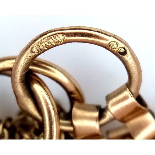 29 - A Vintage 9K Yellow Gold Gate Bracelet with Heart Clasp and safety chain. 11mm width. 18cm. 12.2g.