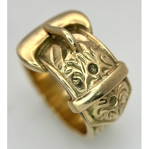 4 - A 9K Yellow Gold Chunky Statement Ring in Belt Form. 15mm width. Z+3 1/2 size. 28.77g.