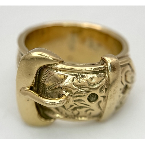 4 - A 9K Yellow Gold Chunky Statement Ring in Belt Form. 15mm width. Z+3 1/2 size. 28.77g.