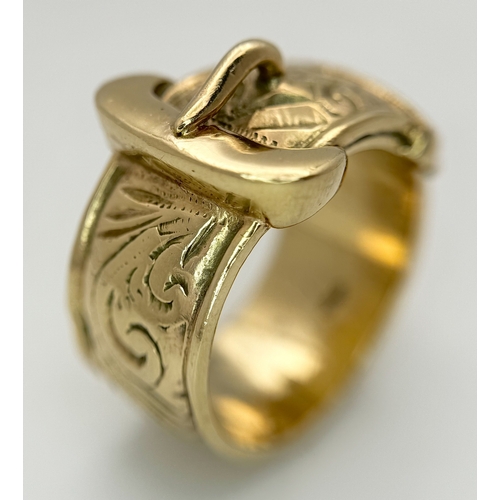 4 - A 9K Yellow Gold Chunky Statement Ring in Belt Form. 15mm width. Z+3 1/2 size. 28.77g.