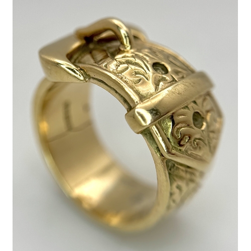 4 - A 9K Yellow Gold Chunky Statement Ring in Belt Form. 15mm width. Z+3 1/2 size. 28.77g.