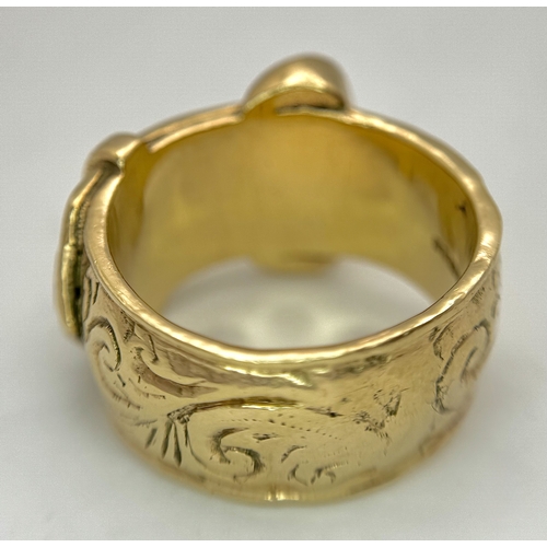 4 - A 9K Yellow Gold Chunky Statement Ring in Belt Form. 15mm width. Z+3 1/2 size. 28.77g.
