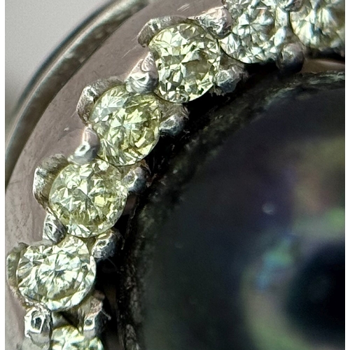 47 - A Pair of 14K White Gold Tahitian Pearl and Diamond Stud Earrings. Beautiful 8mm pearls with diamond... 