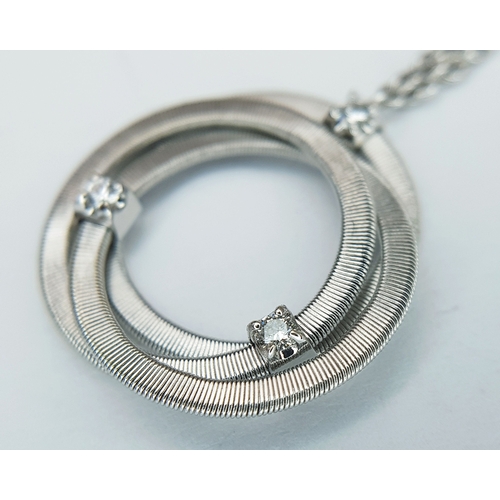 5 - A Designer Marco Bicego Three Circle Diamond Pendant Necklace Featuring an 18K White Gold Interlocki... 