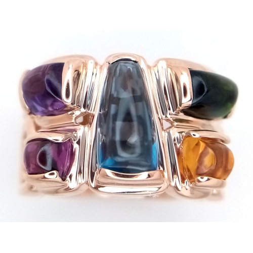 12 - A Designer 'Bellarri' Fancy 14K Rose Gold Mult-Gemstone Cocktail Ring. Includes cabochons of tourmal... 