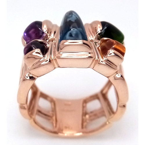 12 - A Designer 'Bellarri' Fancy 14K Rose Gold Mult-Gemstone Cocktail Ring. Includes cabochons of tourmal... 