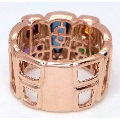 12 - A Designer 'Bellarri' Fancy 14K Rose Gold Mult-Gemstone Cocktail Ring. Includes cabochons of tourmal... 