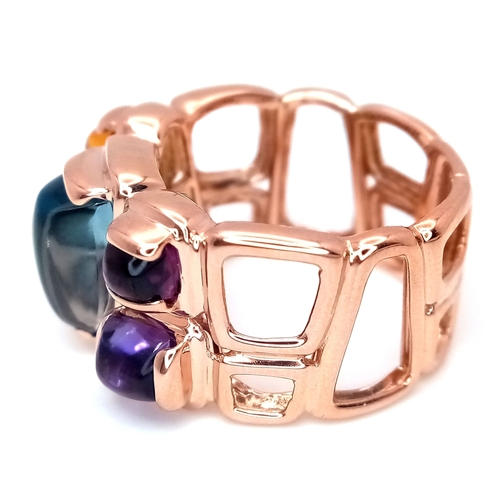 12 - A Designer 'Bellarri' Fancy 14K Rose Gold Mult-Gemstone Cocktail Ring. Includes cabochons of tourmal... 