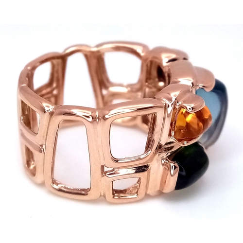 12 - A Designer 'Bellarri' Fancy 14K Rose Gold Mult-Gemstone Cocktail Ring. Includes cabochons of tourmal... 