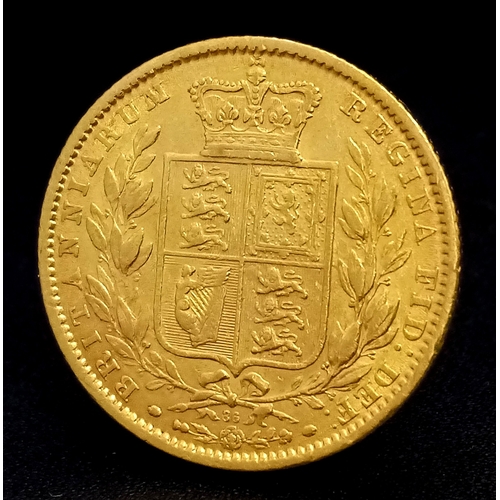 40 - AN 1864, QUEEN VICTORIA, YOUNG BUN HEAD, SHIELD BACK, FULL SOVEREIGN COIN. 22K GOLD. C 7007
