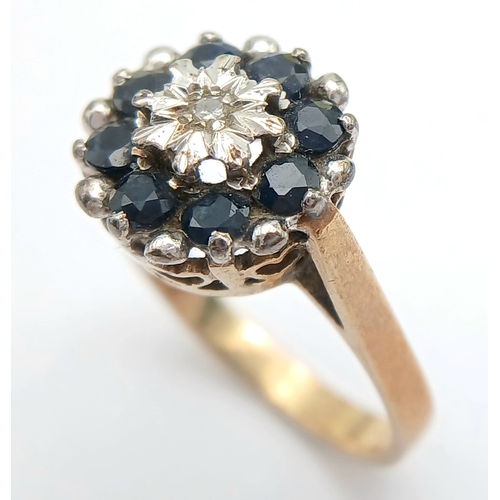 7 - Impressive Vintage 9 CARAT GOLD, SAPPHIRE and DIAMOND RING. Full UK hallmark.  3.6 Grams. Size N 1/2... 