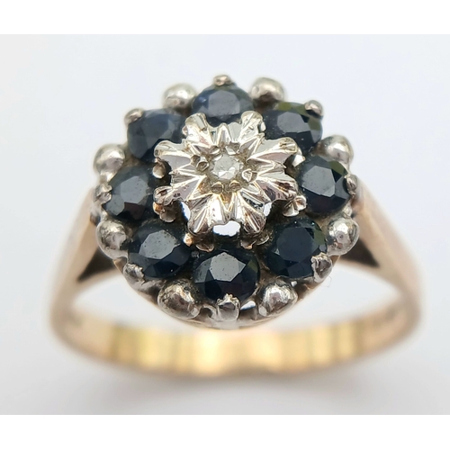 7 - Impressive Vintage 9 CARAT GOLD, SAPPHIRE and DIAMOND RING. Full UK hallmark.  3.6 Grams. Size N 1/2... 