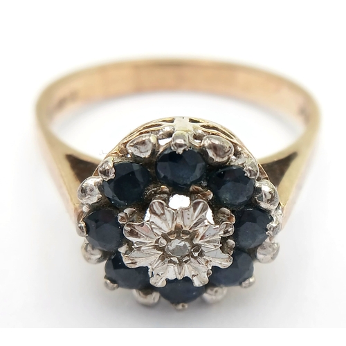 7 - Impressive Vintage 9 CARAT GOLD, SAPPHIRE and DIAMOND RING. Full UK hallmark.  3.6 Grams. Size N 1/2... 