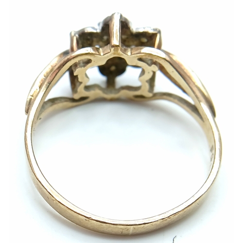 28 - Beautiful Vintage 9 CARAT GOLD RING with DIAMONDS set  in PLATINUM in Floral Formation. Full UK Hall... 