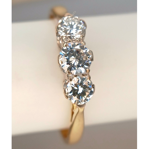 36 - AN 18K YELLOW GOLD, 3 STONE DIAMOND RING. 0.40CTW. 2G, SIZE K. SPSA 7002