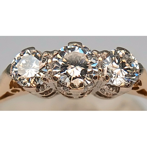 36 - AN 18K YELLOW GOLD, 3 STONE DIAMOND RING. 0.40CTW. 2G, SIZE K. SPSA 7002