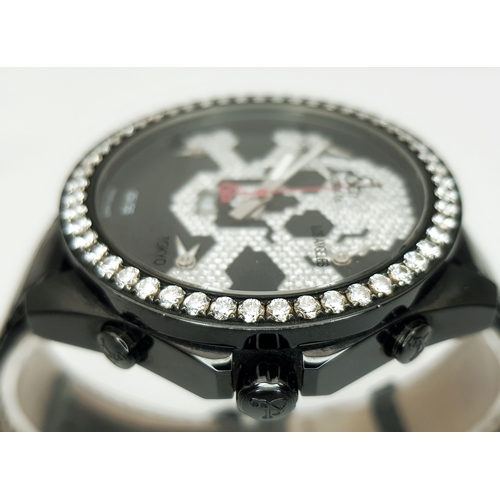 101 - A Jacob and Co. Five Time, Skull Limited Edition Quartz Gents Watch. Black leather strap with black ... 