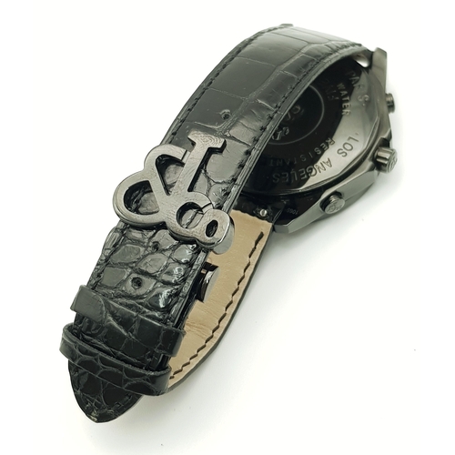101 - A Jacob and Co. Five Time, Skull Limited Edition Quartz Gents Watch. Black leather strap with black ... 