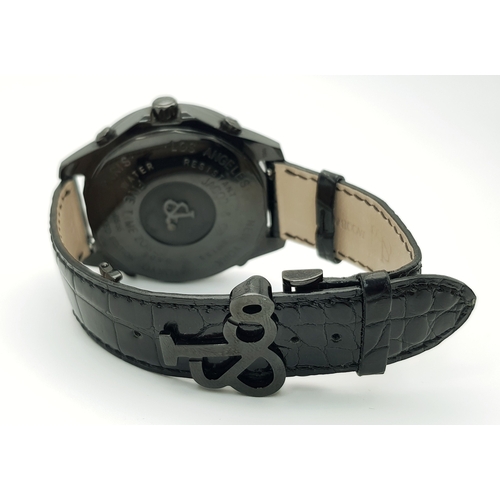 101 - A Jacob and Co. Five Time, Skull Limited Edition Quartz Gents Watch. Black leather strap with black ... 