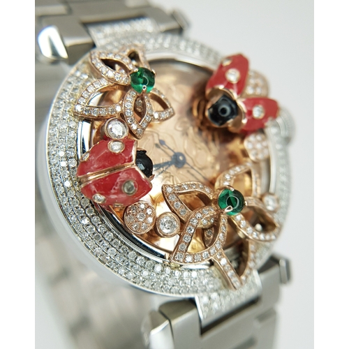 127 - A Pasha de Cartier Ladybird Automatic Ladies Diamond Watch. Stainless steel bracelet and case - 36mm... 