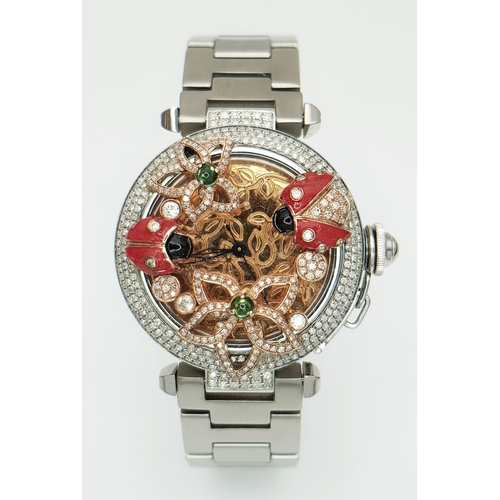 127 - A Pasha de Cartier Ladybird Automatic Ladies Diamond Watch. Stainless steel bracelet and case - 36mm... 
