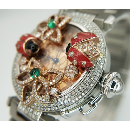 127 - A Pasha de Cartier Ladybird Automatic Ladies Diamond Watch. Stainless steel bracelet and case - 36mm... 