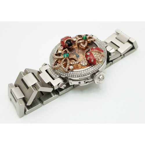 127 - A Pasha de Cartier Ladybird Automatic Ladies Diamond Watch. Stainless steel bracelet and case - 36mm... 