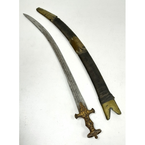 220 - An Antique (circa 1800) Indian Tulwar Curved Sword - Typical of the Mughal Period. A curved single e... 