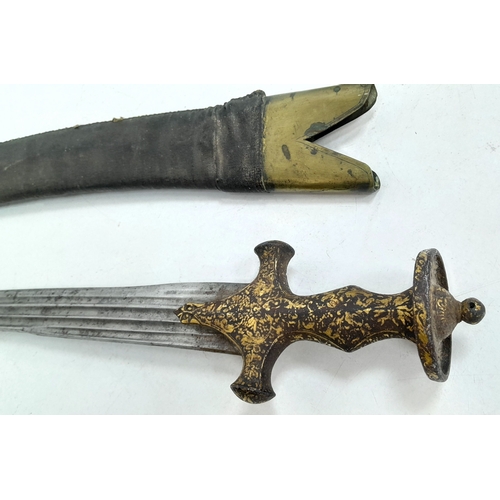 220 - An Antique (circa 1800) Indian Tulwar Curved Sword - Typical of the Mughal Period. A curved single e... 