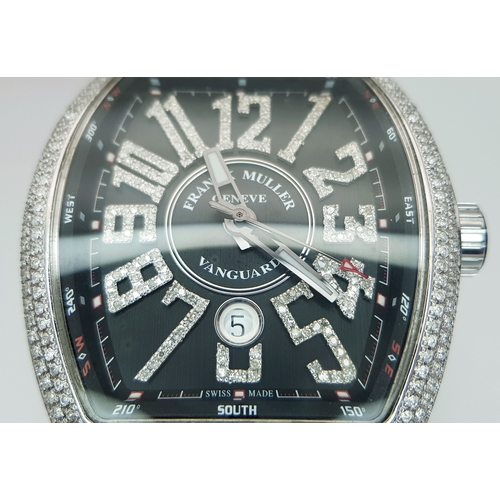 24 - A Franck Mueller Diamond Paved Vanguard Automatic Gents Watch. Model V45 SC DT. Black leather strap ... 