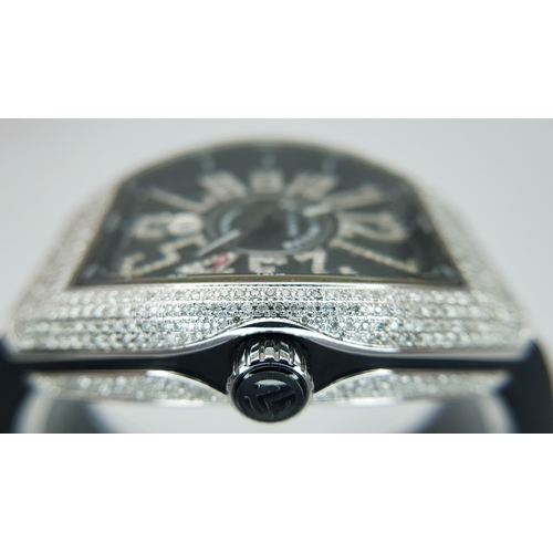 24 - A Franck Mueller Diamond Paved Vanguard Automatic Gents Watch. Model V45 SC DT. Black leather strap ... 