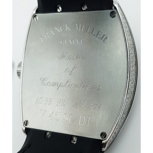 24 - A Franck Mueller Diamond Paved Vanguard Automatic Gents Watch. Model V45 SC DT. Black leather strap ... 