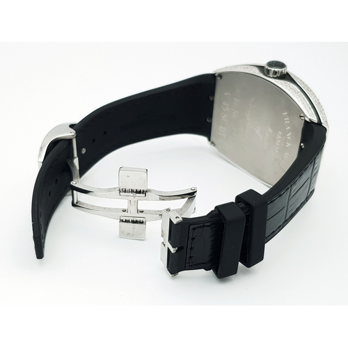 24 - A Franck Mueller Diamond Paved Vanguard Automatic Gents Watch. Model V45 SC DT. Black leather strap ... 