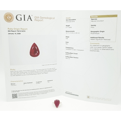 51 - A Stunning GIA Triple Certified 18K Yellow Gold Ruby and Diamond Cocktail Ring. An 8.77ct natural pe... 