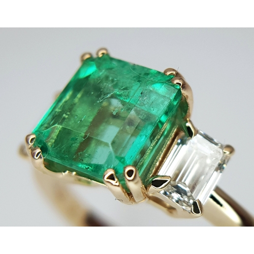 72 - An GIA Triple Certified 18K Yellow Gold, Colombian Emerald and Diamond Cocktail Ring. A 2.93ct natur... 