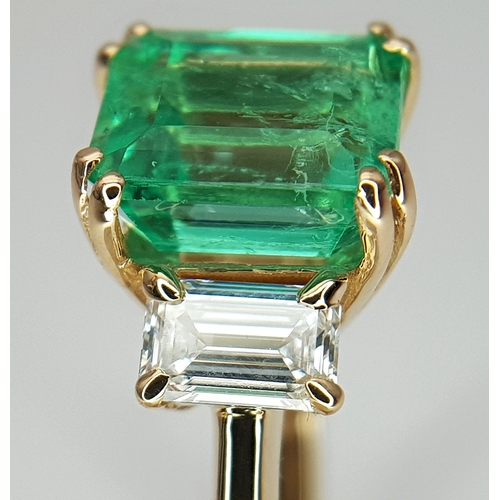 72 - An GIA Triple Certified 18K Yellow Gold, Colombian Emerald and Diamond Cocktail Ring. A 2.93ct natur... 