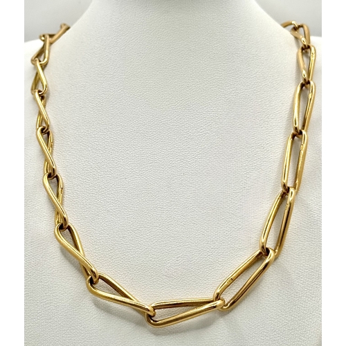 An Antique Victorian (Circa 1890) 18K Gold Trombone Graduated  Link Albert Chain -  Fondly referred to as a &ldquo;fetter
Link&rdquo;. Marked with Lion and 18 on every link. 40cm total Length. 52.61g. In good condition for its age. Ref: ORT730004