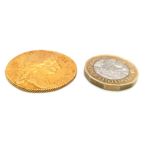 542 - A Rare 1677 Charles II, Two Guinea 22K Gold Coin. EF grade with a wonderful second bust portrait. 16... 