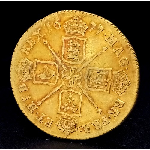 542 - A Rare 1677 Charles II, Two Guinea 22K Gold Coin. EF grade with a wonderful second bust portrait. 16... 