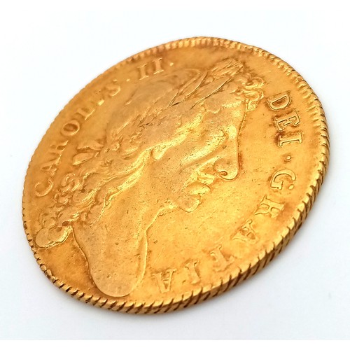 542 - A Rare 1677 Charles II, Two Guinea 22K Gold Coin. EF grade with a wonderful second bust portrait. 16... 