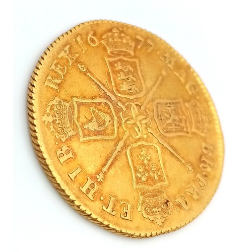 542 - A Rare 1677 Charles II, Two Guinea 22K Gold Coin. EF grade with a wonderful second bust portrait. 16... 