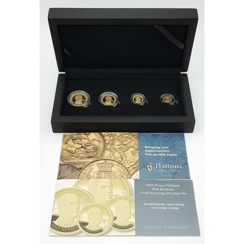 23 - A HATTONS OF LONDON, 2022, PRINCE WILLIAM 40TH BIRTHDAY, GOLD SOVEREIGN PROOF COIN SET. FEATURING A ... 