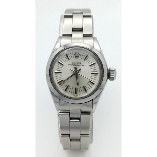 39 - A Ladies 1970’s Stainless Steel Oyster Perpetual Rolex Watch - fitted with Sun-burst Dial. Case -26m... 