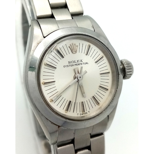 39 - A Ladies 1970’s Stainless Steel Oyster Perpetual Rolex Watch - fitted with Sun-burst Dial. Case -26m... 