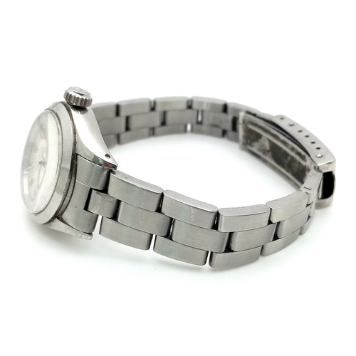 39 - A Ladies 1970’s Stainless Steel Oyster Perpetual Rolex Watch - fitted with Sun-burst Dial. Case -26m... 